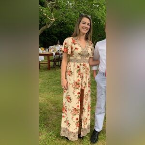 Women’s Size Small Floral Beige Maxi Dress/Romper